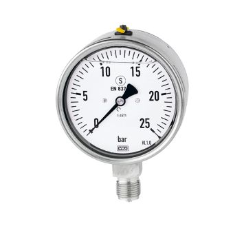 Glycerine pressure gauge, CrNi steel, G 1/2, -1 / +5 bar, Ø 100