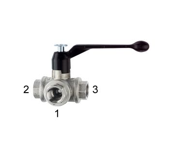 3-way ball valve, L-hole, nickel-plated brass, Rp 1/2, DN 15