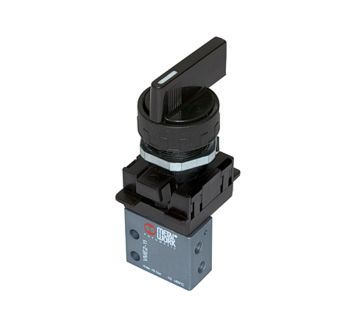 3/2-way mini valve, manual, Rotating lever, NC bistable M5 side