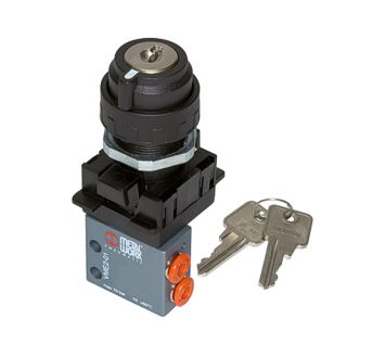 3/2-way mini valve, manual, Pull switch, NC bistable M5 side