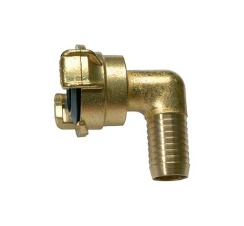 GEKA angled hose piece, 360° rotating, bright brass, I.D. 19