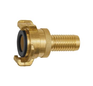 GEKA hose piece, rigid, Safety design, bright brass, I.D. 19