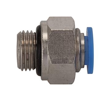 Straight push-in fitting »Blue Series« mini, M5 o., hose ext. Ø 4