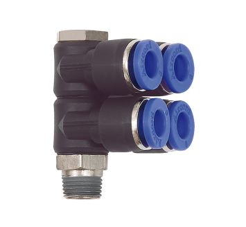 L-multi-distributor »Blue Series«, 4-fold, rotating, R 1/8 o.