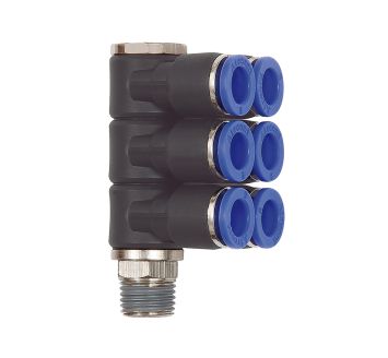 L-multi-distributor »Blue Series«, 6-fold, rotating, R 1/8 o.