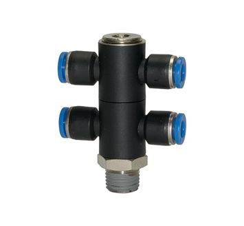 T-multi-distributor »Blue Series«, 4-fold, rotating, R 3/8 o.