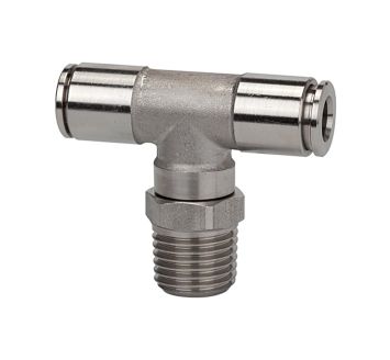 Push-in T-fitting, rotating, R 3/8 o., for hose exterior Ø 10 mm