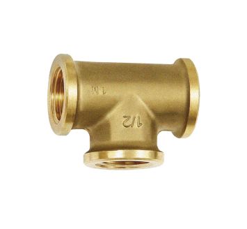 T-piece, 3x interior thread, G 1, Bright brass