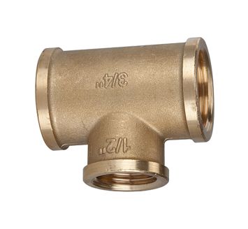 T-reducer, 3x IT, 2 x G 1 i., Outlet G 3/4, Bright brass