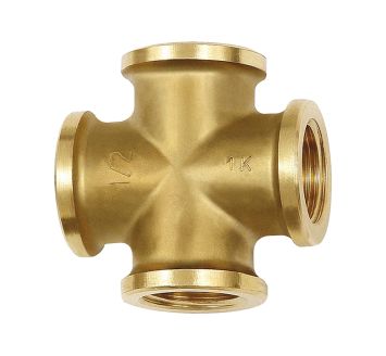 Cross-piece, 4x interior thread, G 1/2, Bright brass