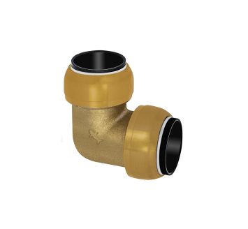 Angle connector 90°, Brass, »sharkbite«, f. pipe exterior ø 22 mm