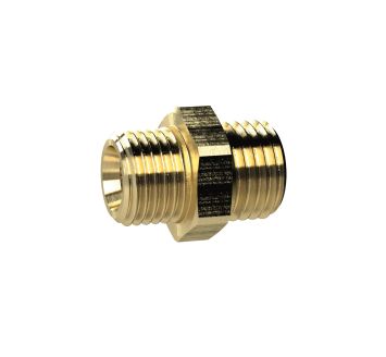 Double threaded nipple, M14x1.5 o., M14x1.5 o., AF 17, Brass