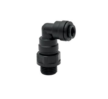 Angled screw-in fitting POM, G 1/4 o., for hose exterior Ø 5 mm