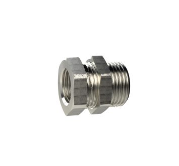 Bulkhead fitting, G 1/2 o., G 3/8 i., nickel-plated brass