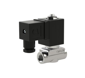 2/2 solenoid valve, NC, St.steel, G1/4,FPM, direct.opera.,230V AC